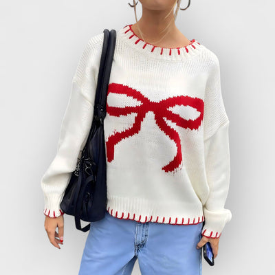Bow Jacquard Loose Pullover Sweater