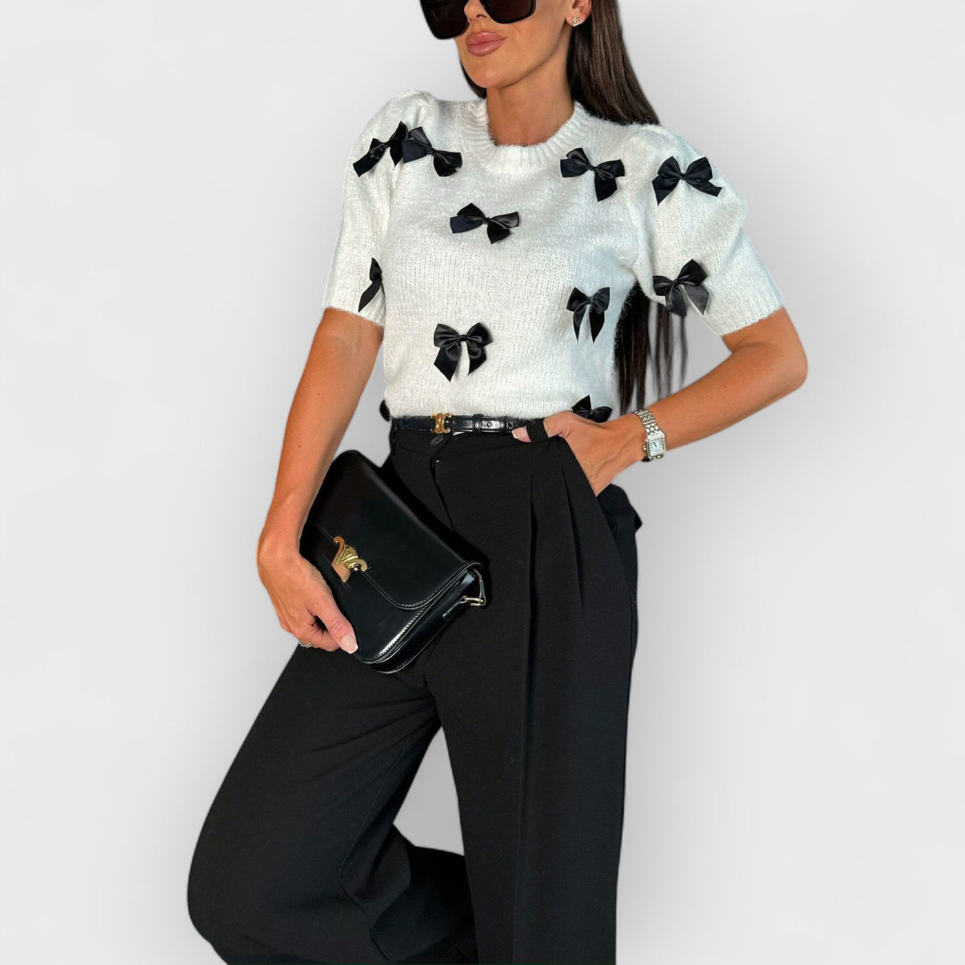 Delicate Bow Short-Sleeved Sweater